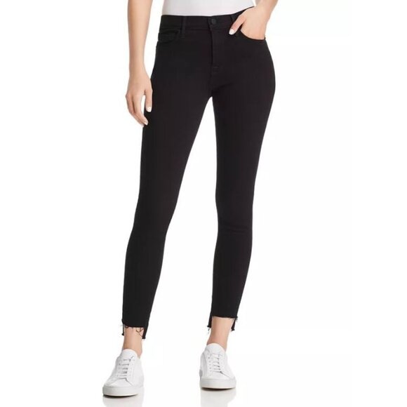 FRAME Le Skinny De Jeanne Raw Stagger Mid Rise Cropped Skinny Jeans Film Noir 32 - Picture 1 of 5